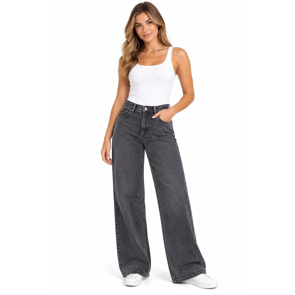 Old Navy Extra High Rise Sky Hi Wide Leg Black Wash Denim Jeans Size 4